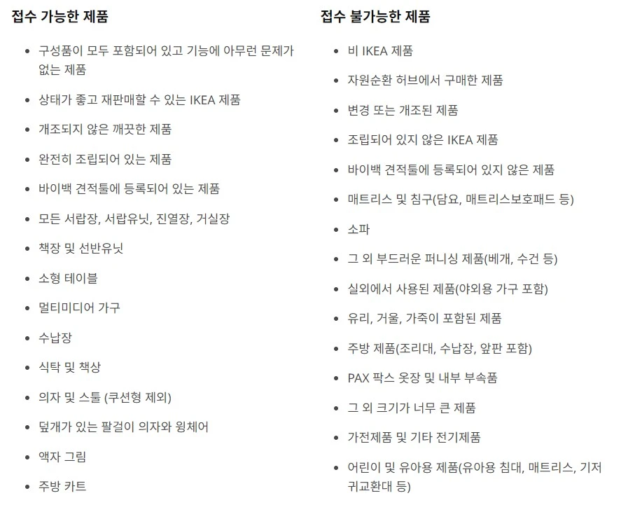 이케아바이백-접수가능한물품