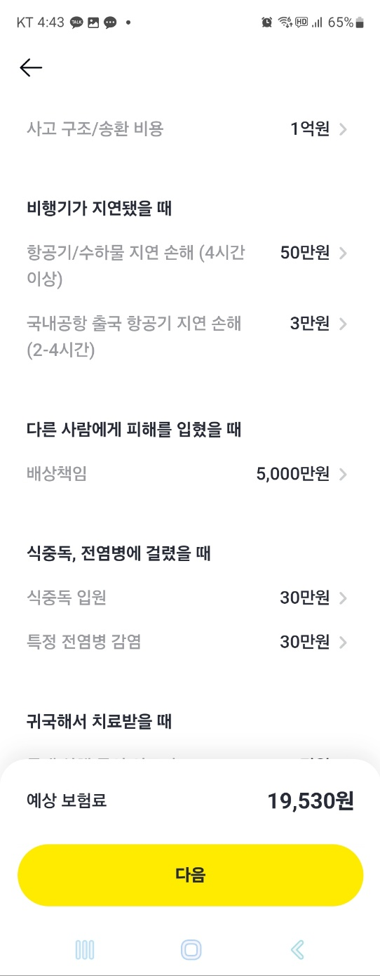 카카오페이 여행자보험 상품