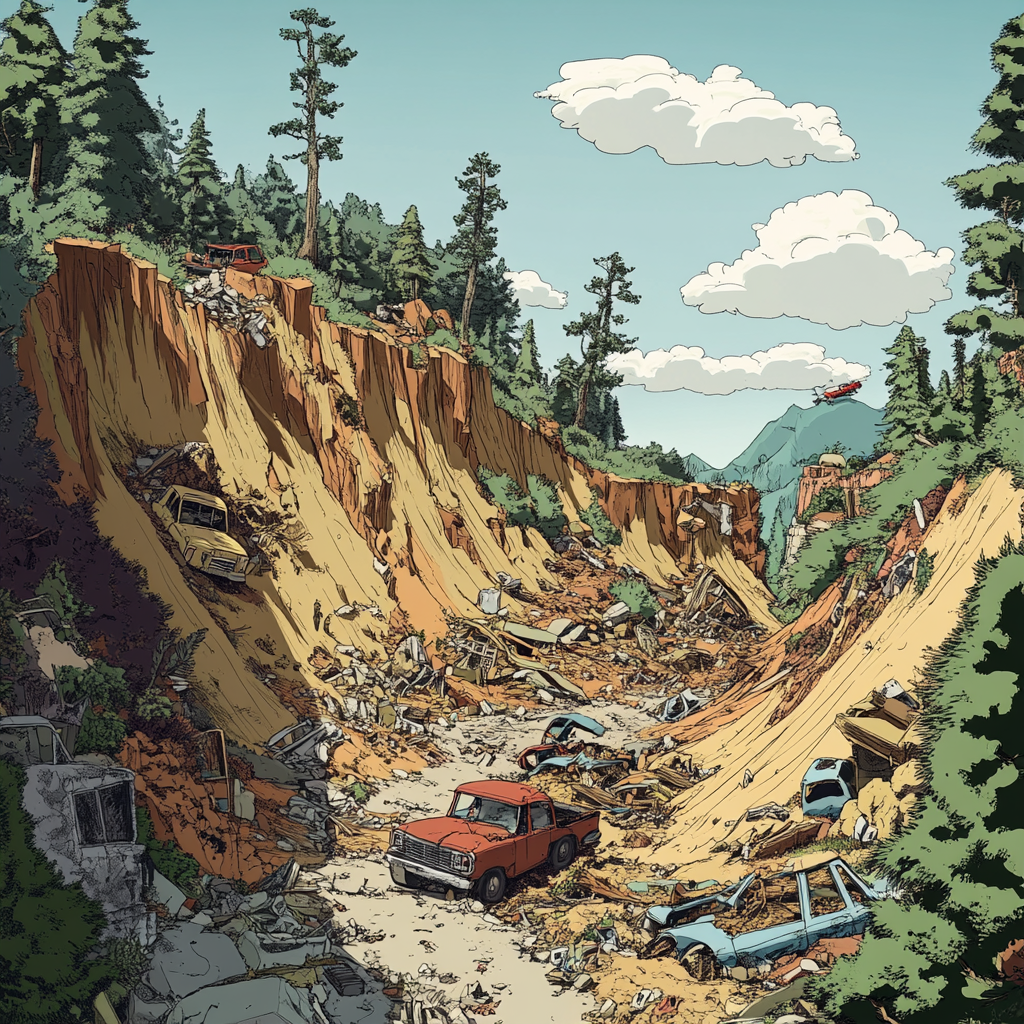 산사태로 무너진 위험지역 이미지