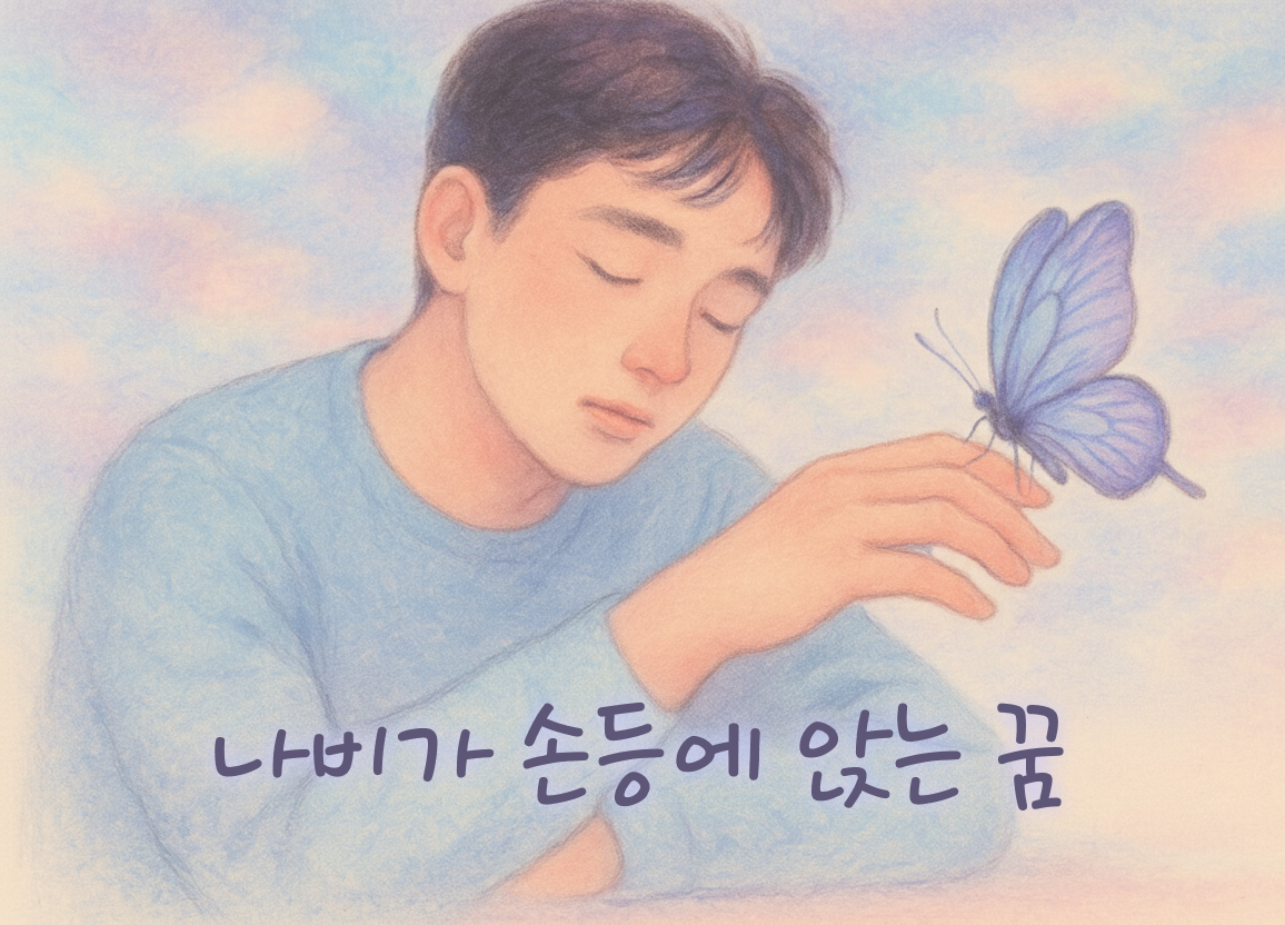 나비가 손등에 앉은 꿈을 표현한 몽환적 파스텔톤 일러스트 썸네일 이미지