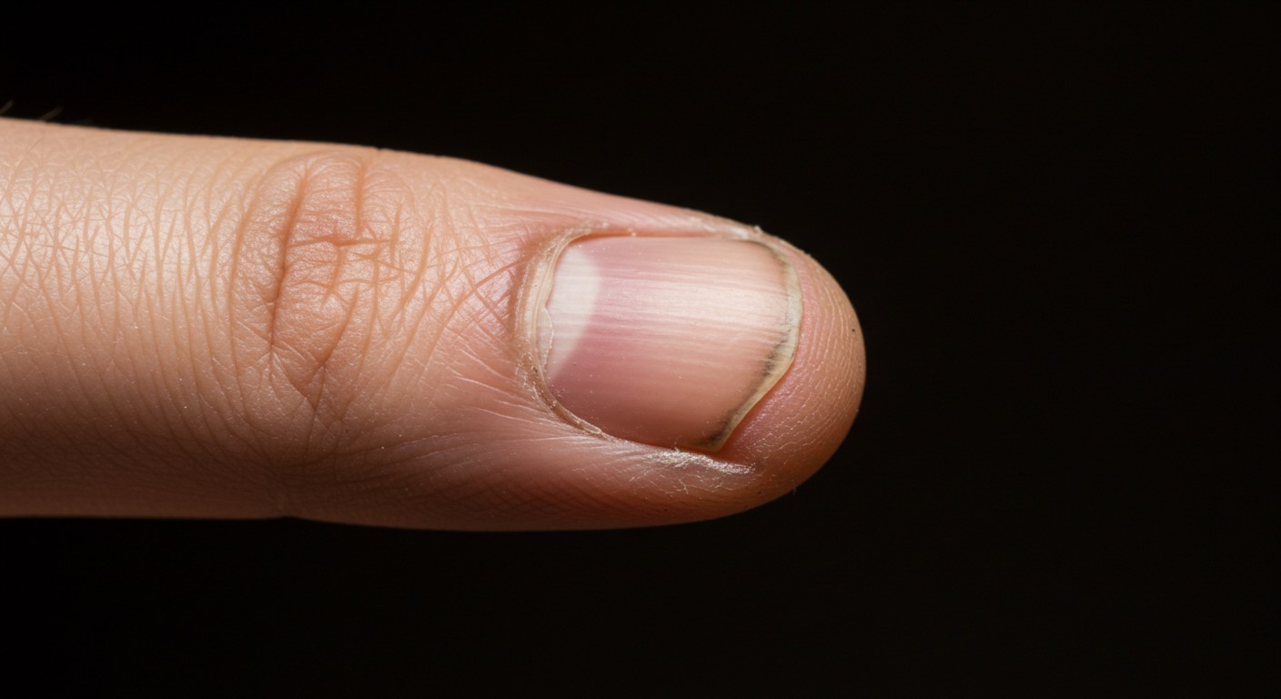 손톱이 얇아진 조갑연화증 증상의 손톱이다.