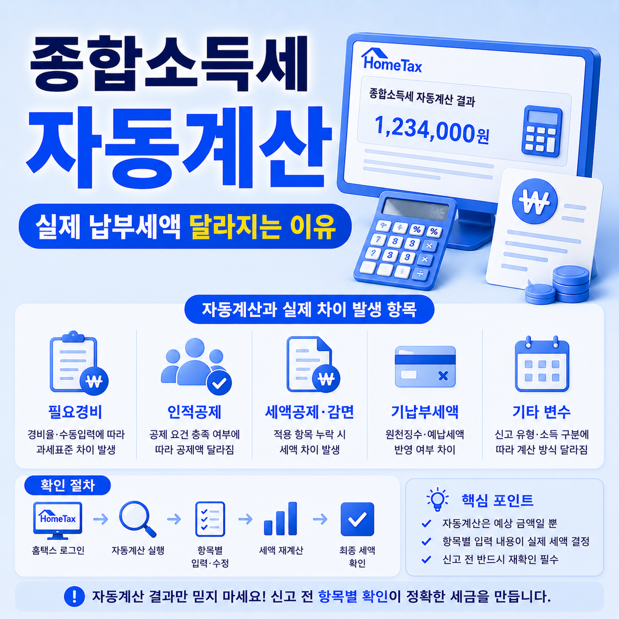 종합소득세 자동계산 결과와 실제 납부세액 차이 확인
