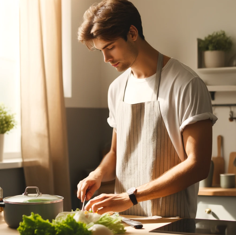 남자 혼자 요리를 하고 있는 사진