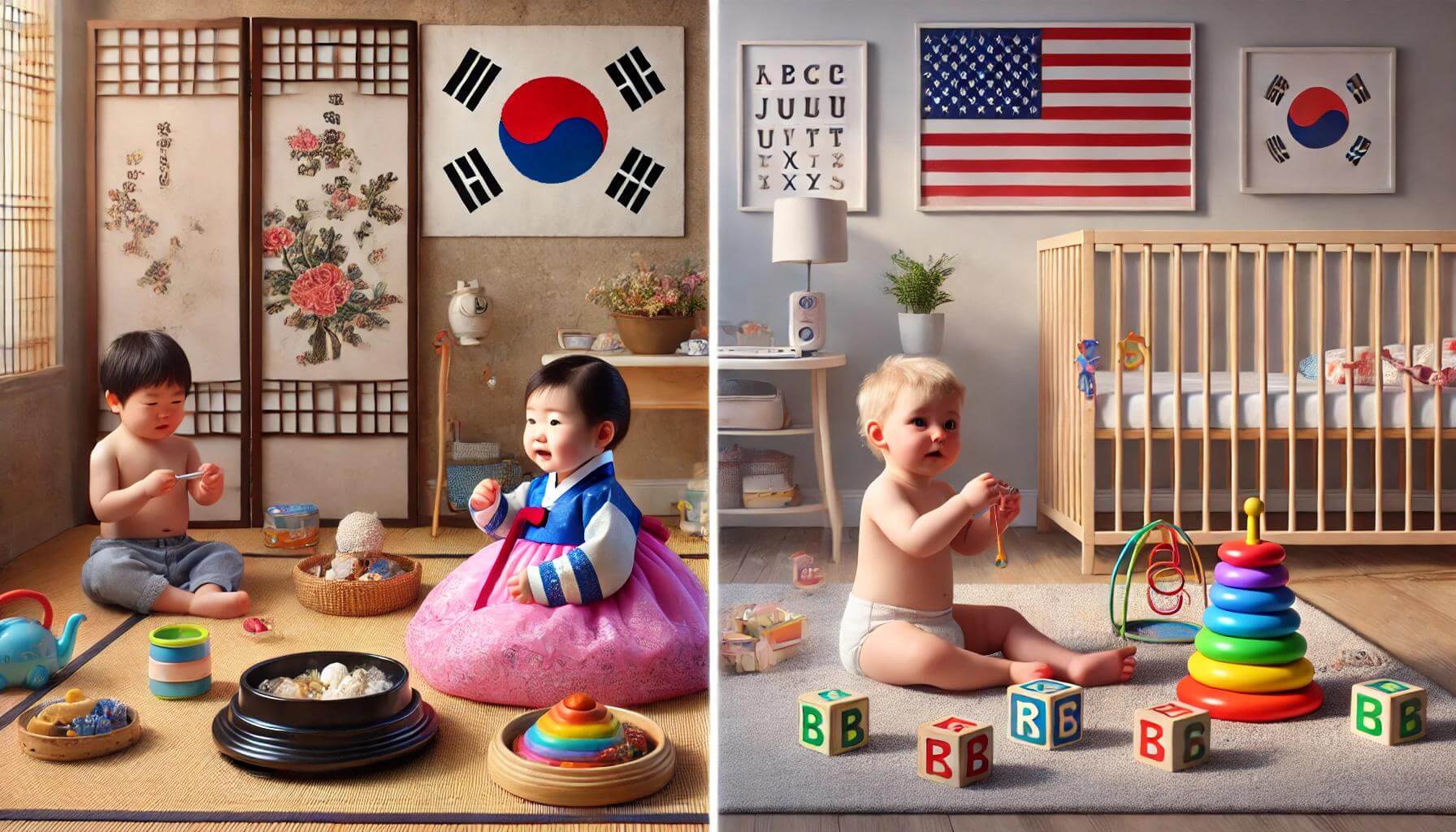 한국과 미국 아이 발달 차이 관련 사진