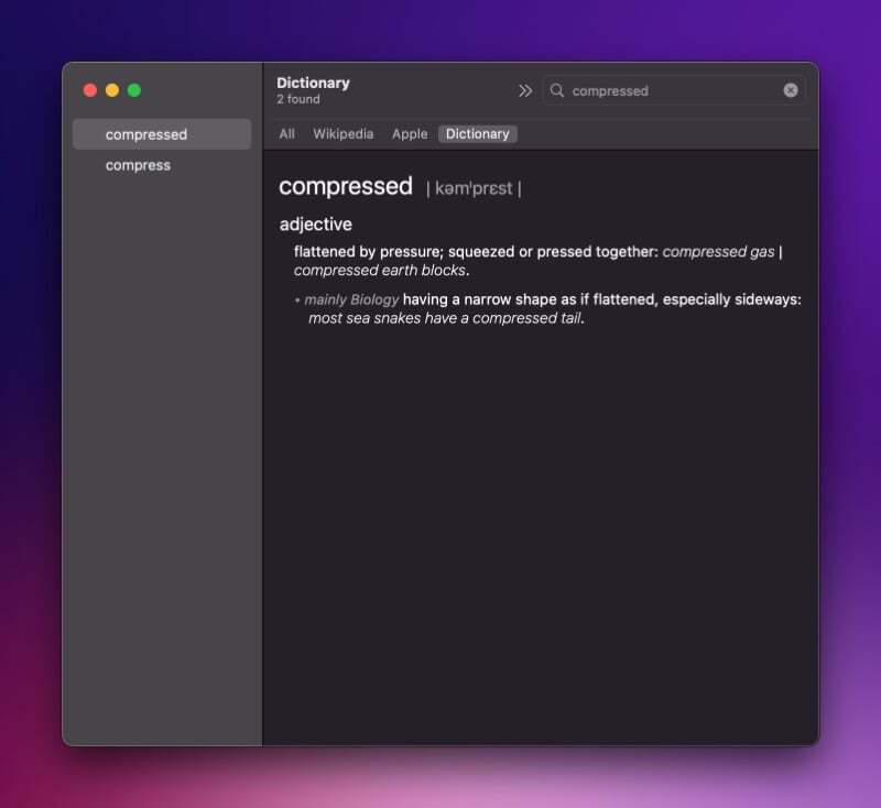 맥에서 제공하는 사전 기능