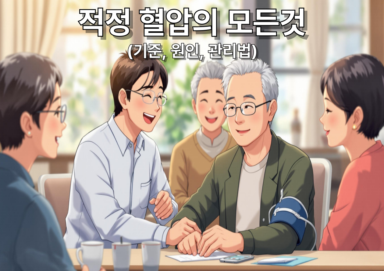 가족들이 아버지의 혈압을 측정하며 즐거운 모습을 하고있는 이미지