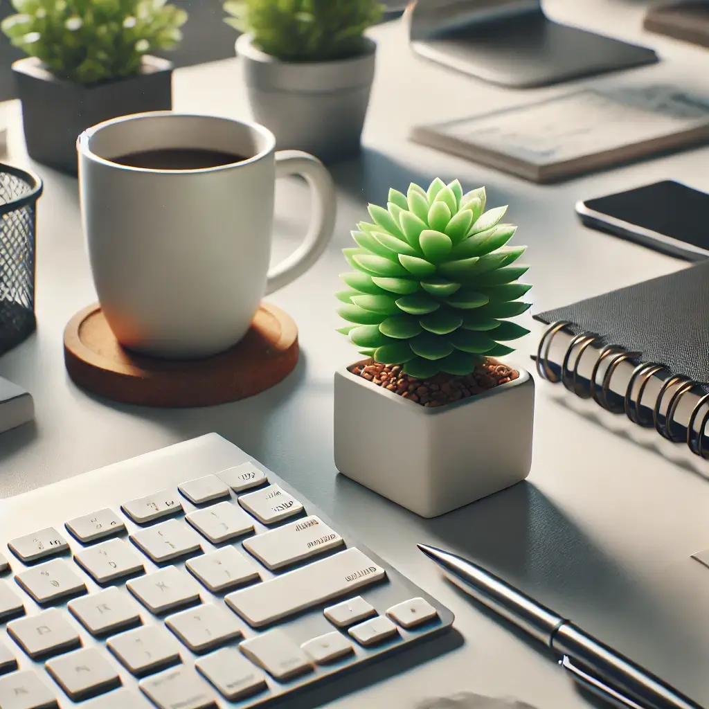 사무실 책상 위에 배치된 작고 귀여운 화분