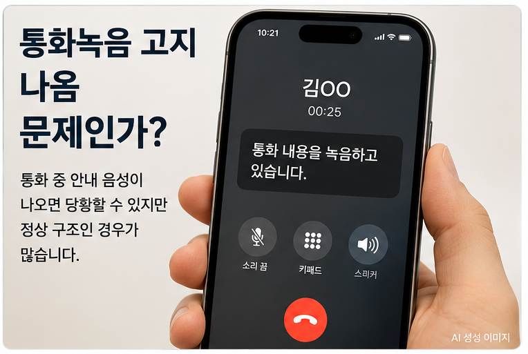 아이폰 통화녹음 고지가 통화 중 갑자기 재생되는 상황 이미지