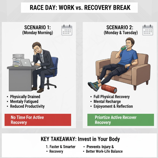 마라톤 대회 당일 출근 vs 휴가, 회복 시간 비교 분석