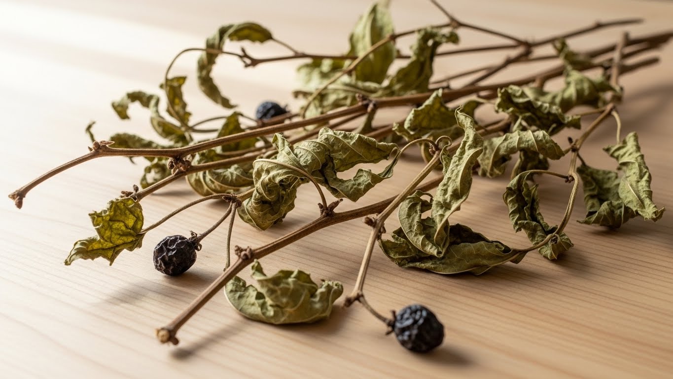 말린-야관문-약초가-테이블에-놓여져-있습니다.