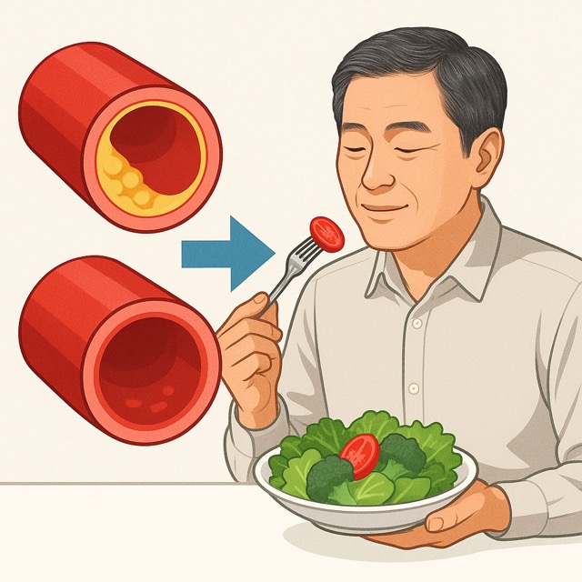 콜레스테롤로 막힌 혈관과 깨끗한 혈관의 비교(출처: 자체제작)