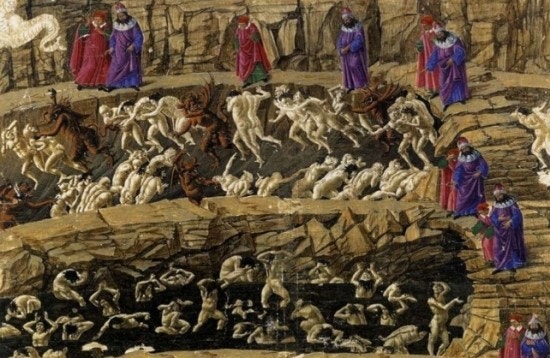 산드로 보티첼리(Sandro Botticelli)가 단테의 《신곡》 '지옥 편'을 시각화하여 그린 세밀화 연작 중 일부