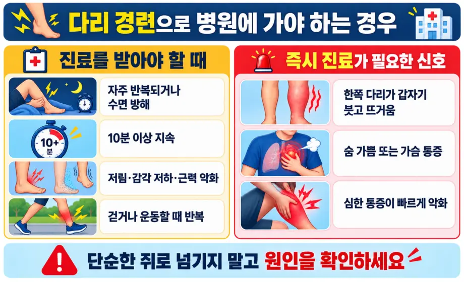 반복되는 다리 경련과 한쪽 다리 부종 등 병원 진료가 필요한 위험 신호