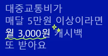 대중교통비가 매달 5만원 이상이면, 월 3천원 캐시백