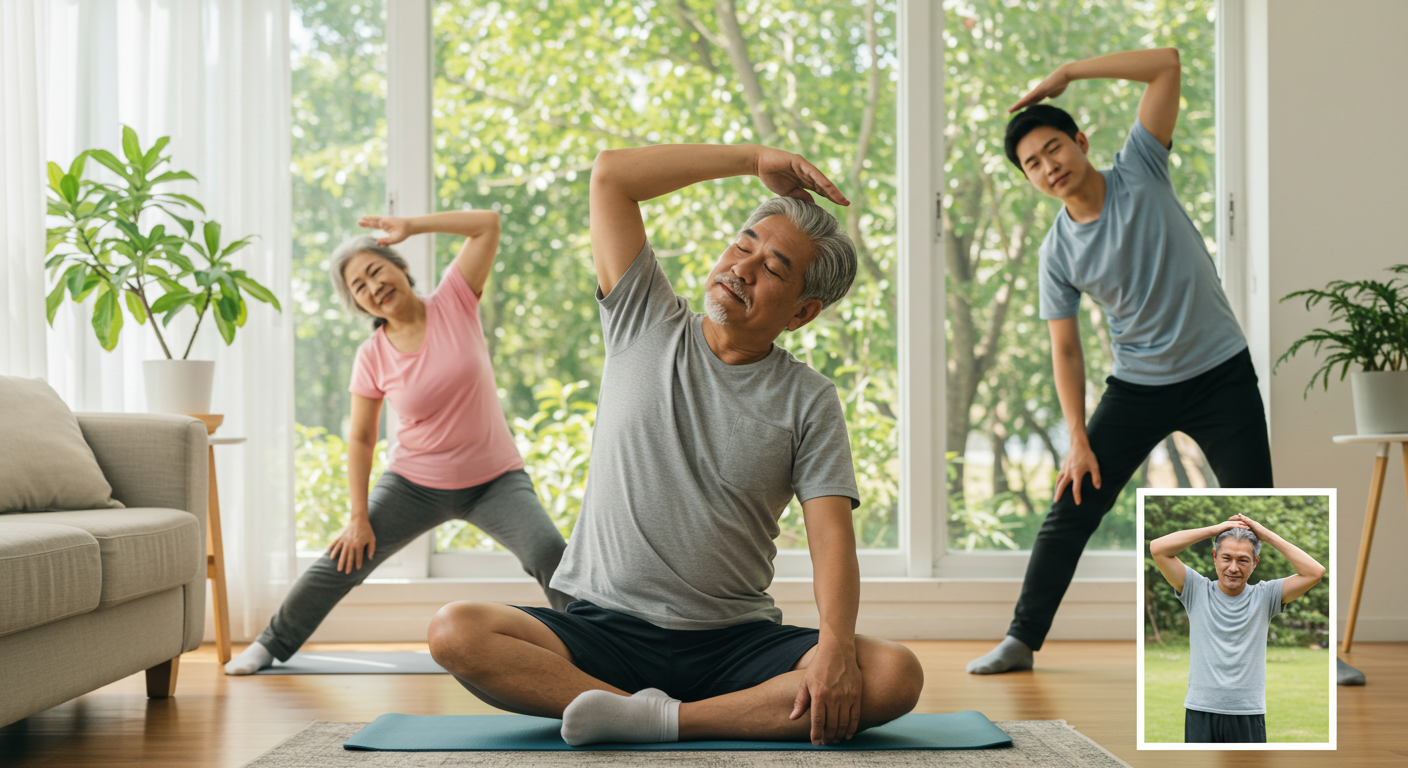 혼자하는 운동과 가족이 다같이 운동하는 모습