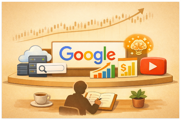 구글 주가전망 핵심 축인 검색·AI·클라우드 구조를 보여주는 일러스트