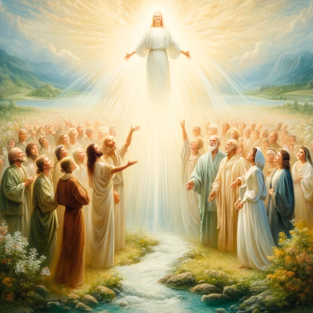 Here is the image depicting the blessing of eternal life granted by God for those who live for His glory, portrayed through a serene and heavenly scene filled with light and joy.