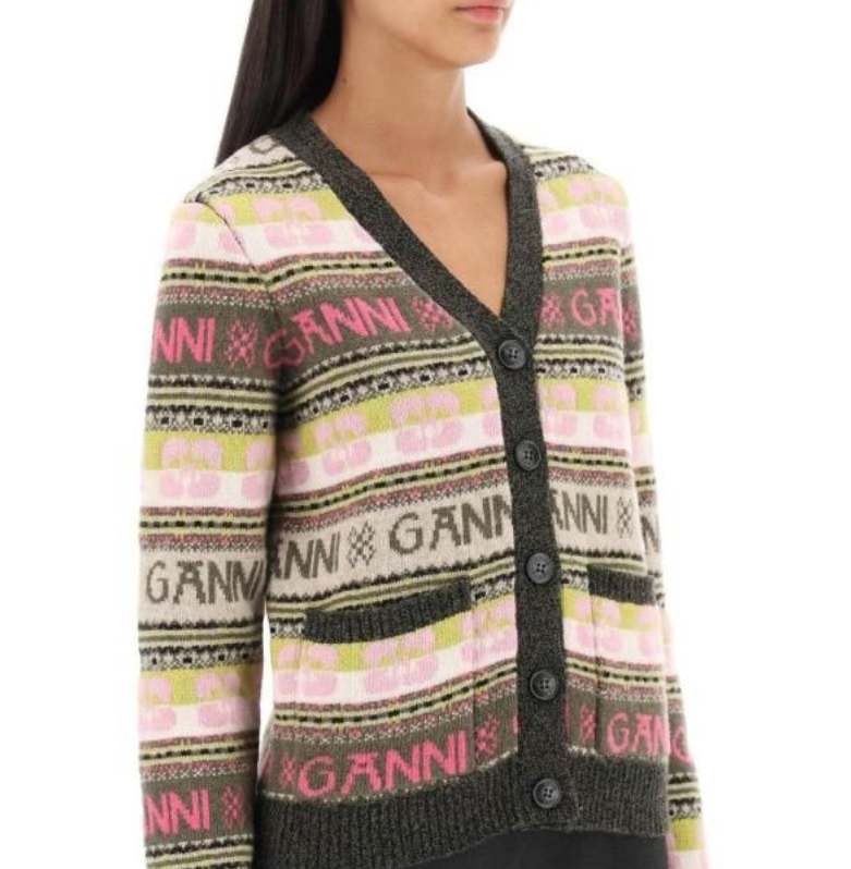 가니 인타르시아 로고 니트 가디건