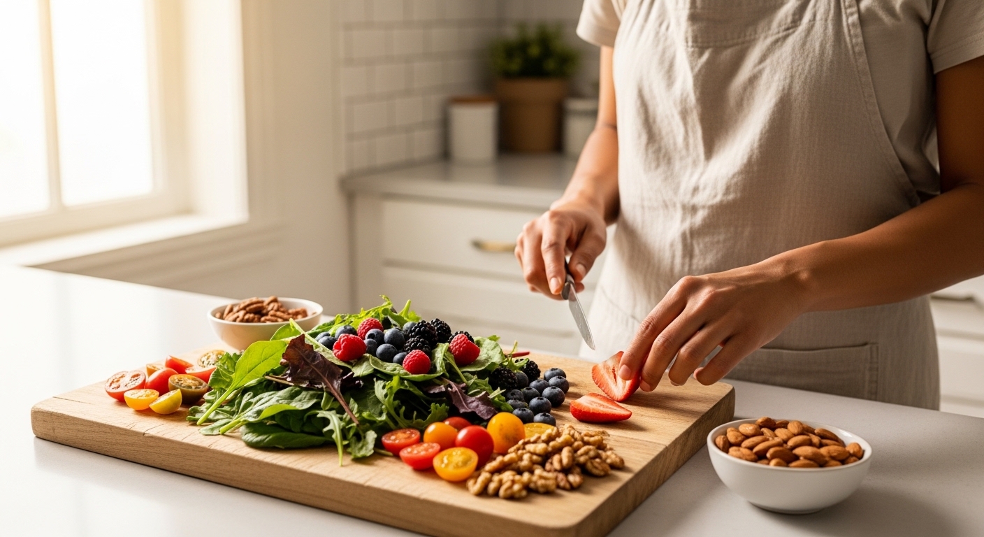 컬러푸드를 먹기위해 준비하고 있다.