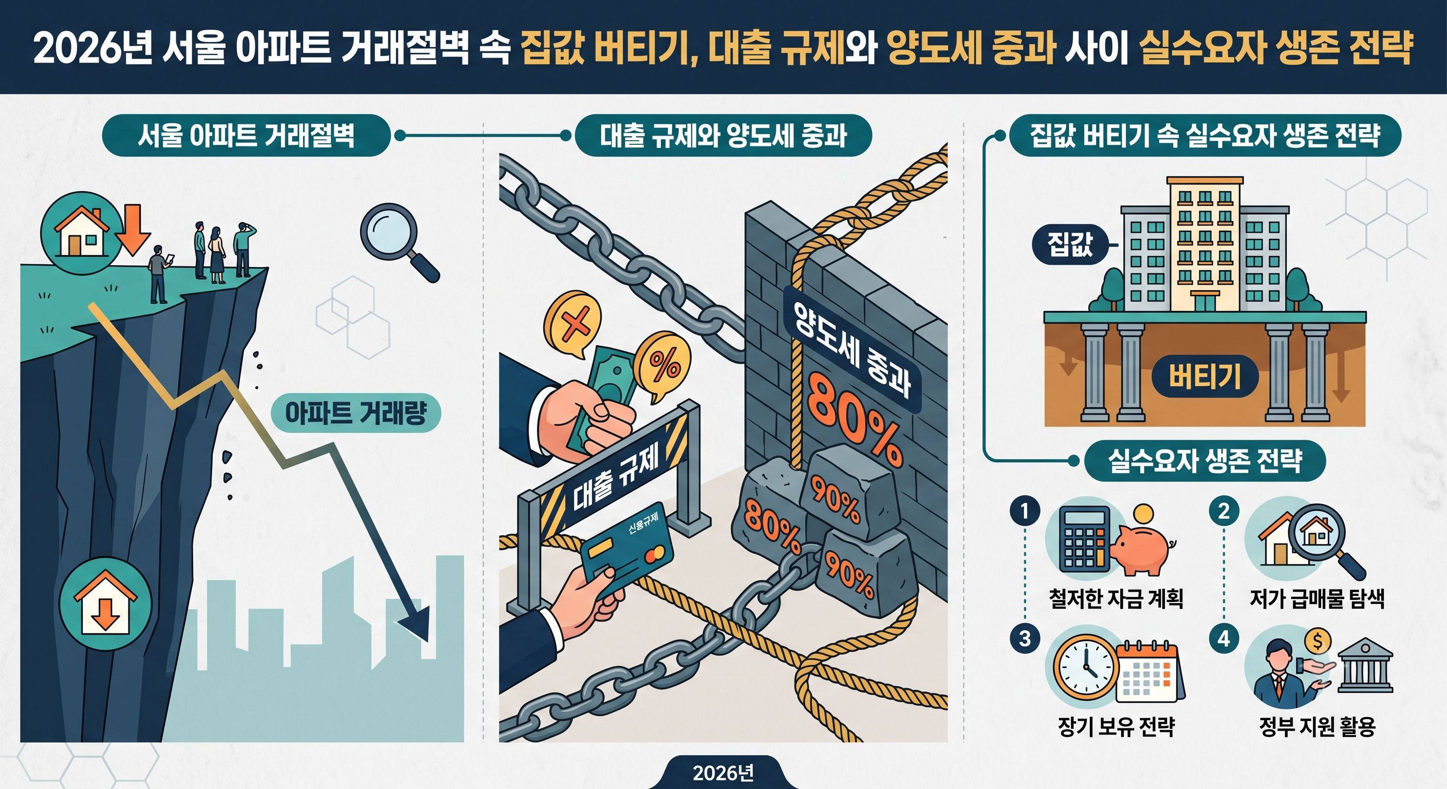 2026년 서울 아파트 거래절벽 속 집값 버티기, 대출 규제와 양도세 중과 사이 실수요자 생존 전략