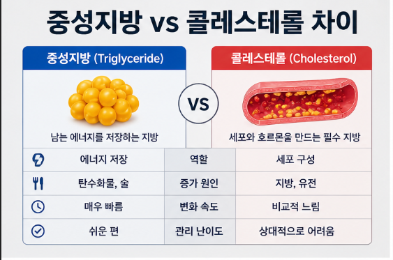 중성지방 vs 콜레스테롤 차이, 제대로 모르면 계속 수치 안 떨어진다