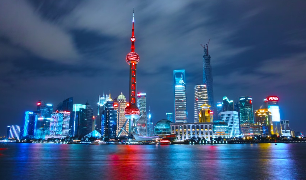 중국 도시 상하이 야경
