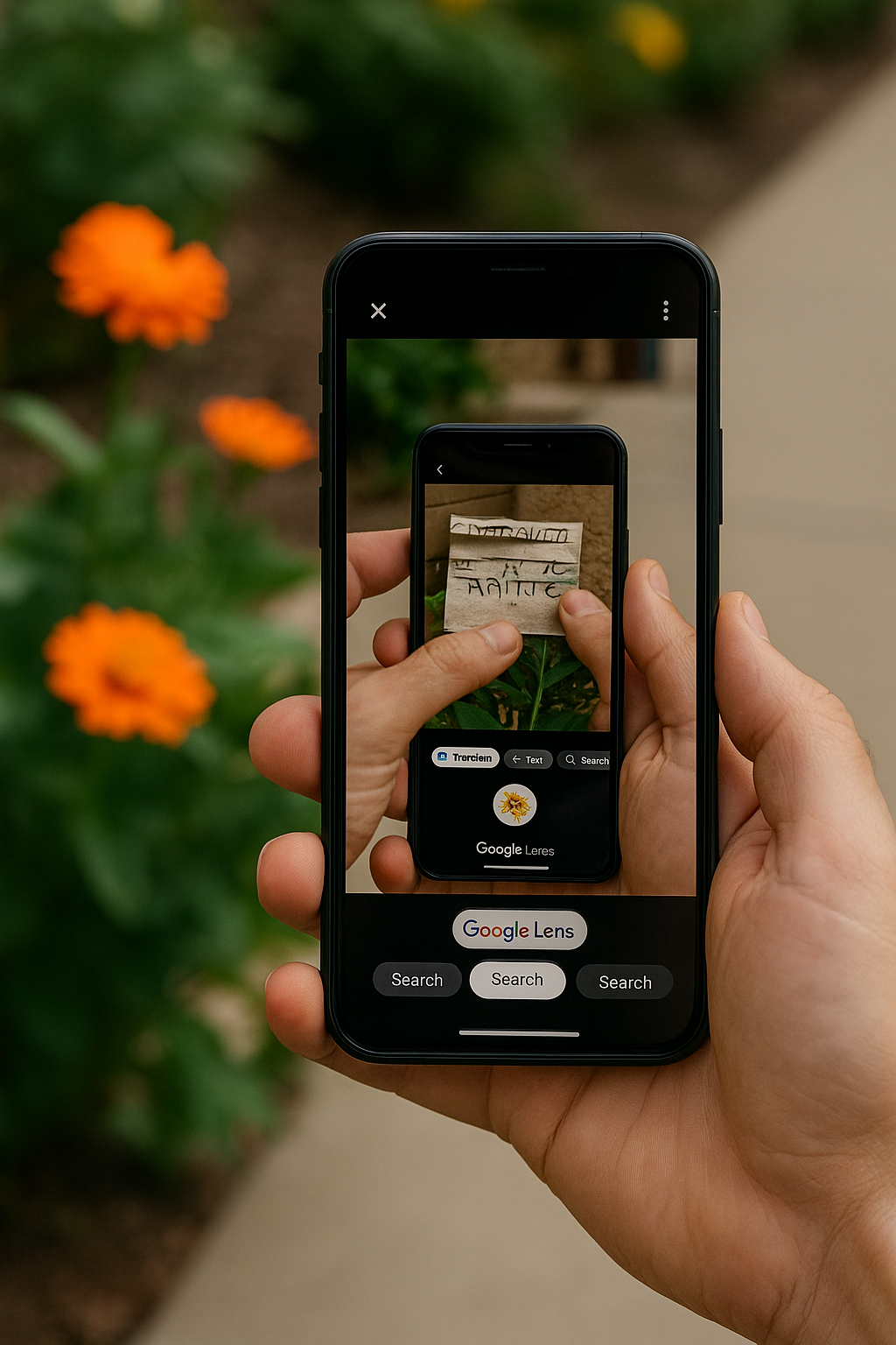 구글 렌즈로 꽃 종류 검색하는 장면