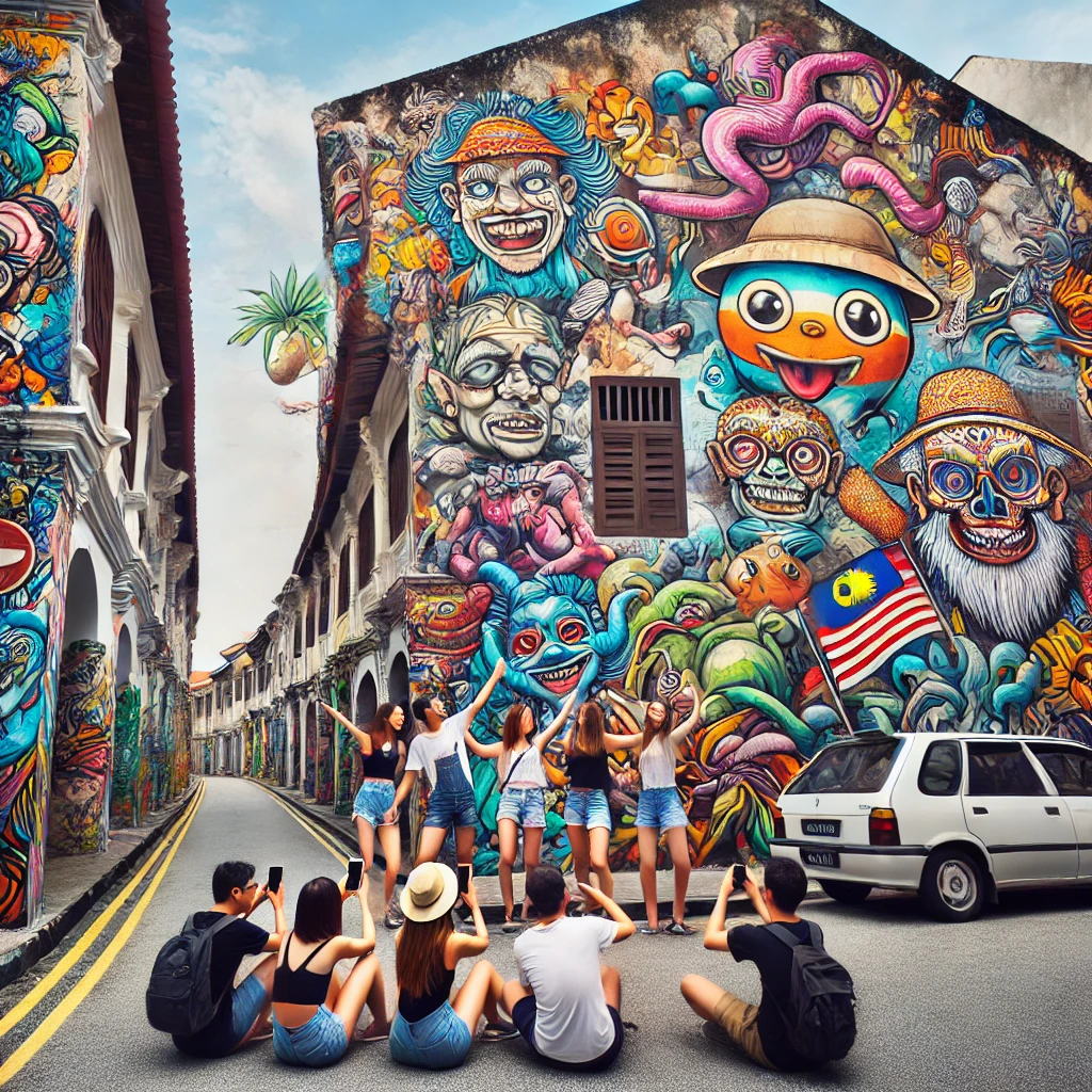 대만 골목길에서 친구들과 사진찍는 모습