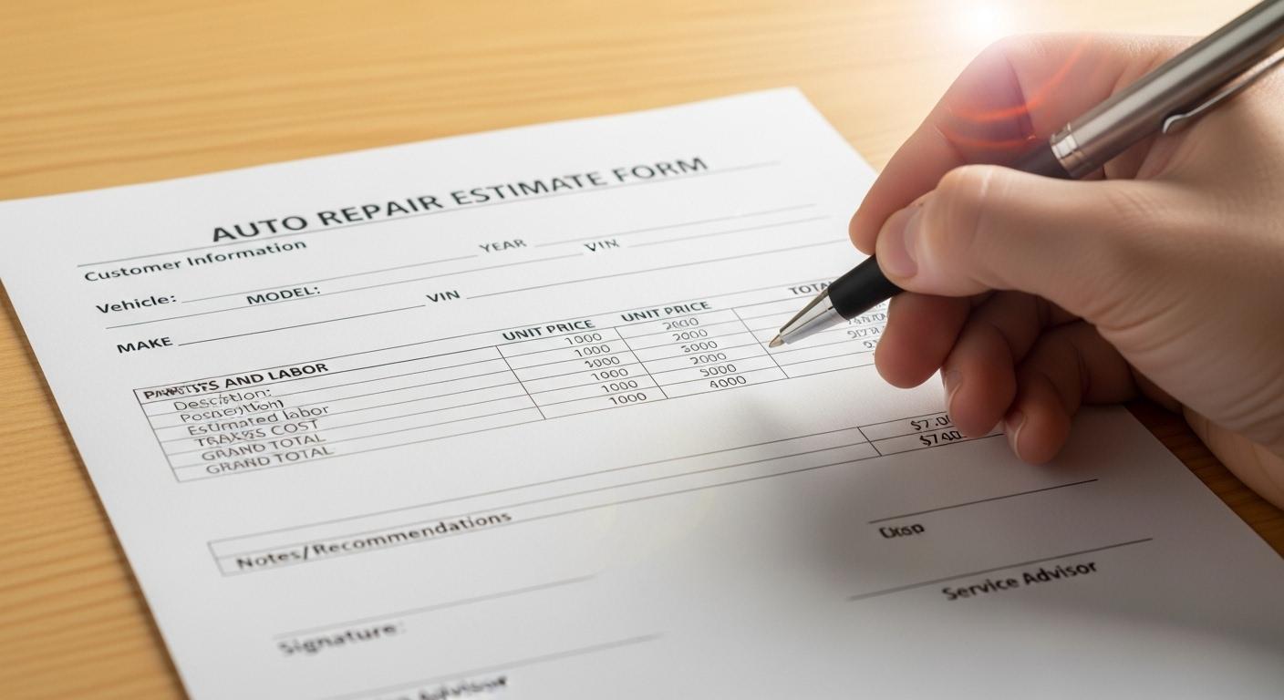자동차 수리 견적서 양식