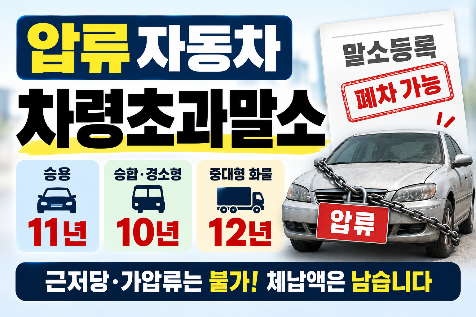 압류 자동차 차령초과말소, 승용 11년 화물 12년 기준