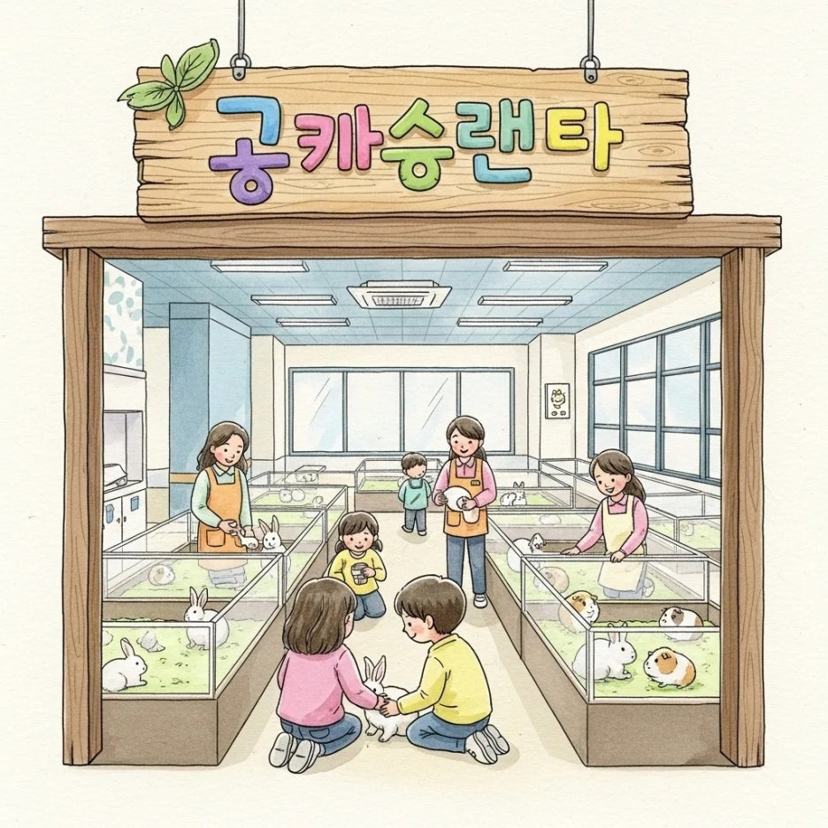 실내 동물원 쥬니멀에서 아이들이 동물과 교감하는 모습.