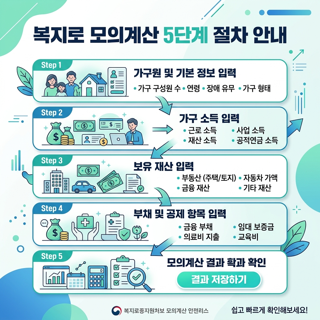 복지로 모의계산 5단계 절차 꿀팁 카드