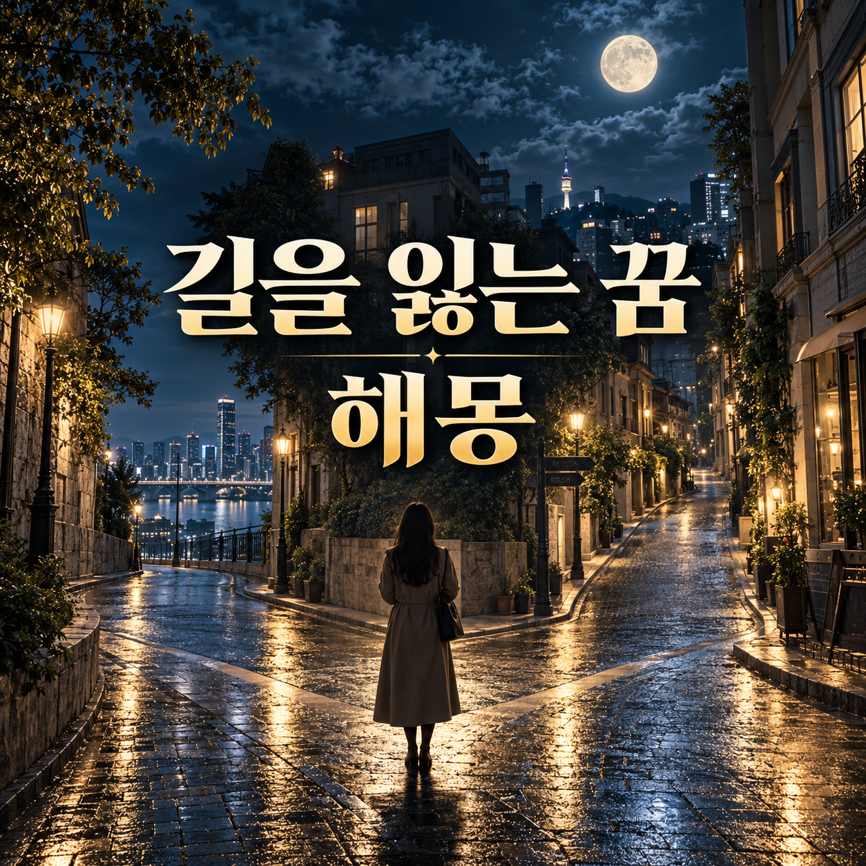 낯선 밤거리에서 길을 잃는 꿈의 의미를 표현한 꿈해몽 이미지