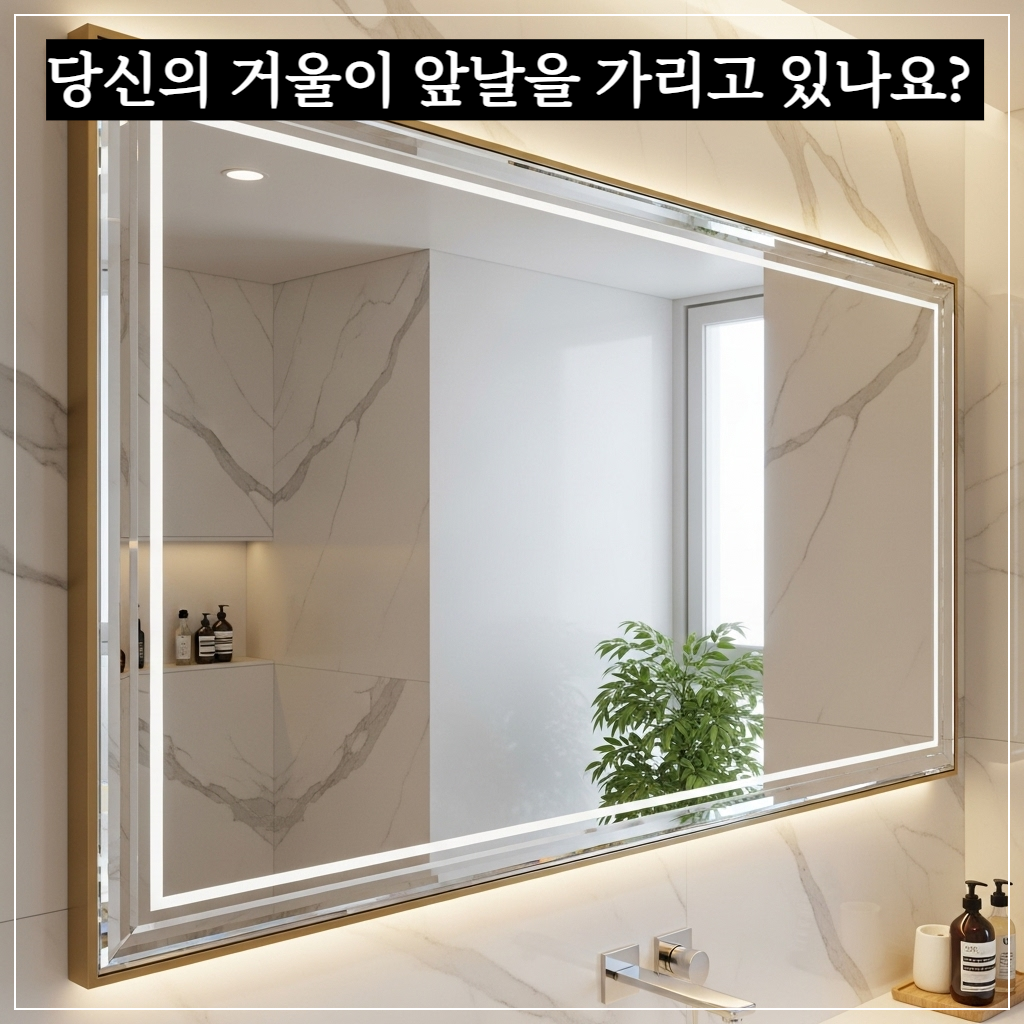 물때 하나 없이 깨끗하게 닦여서 미래운을 밝혀주는 현대적인 욕실 거울 인테리어 모습