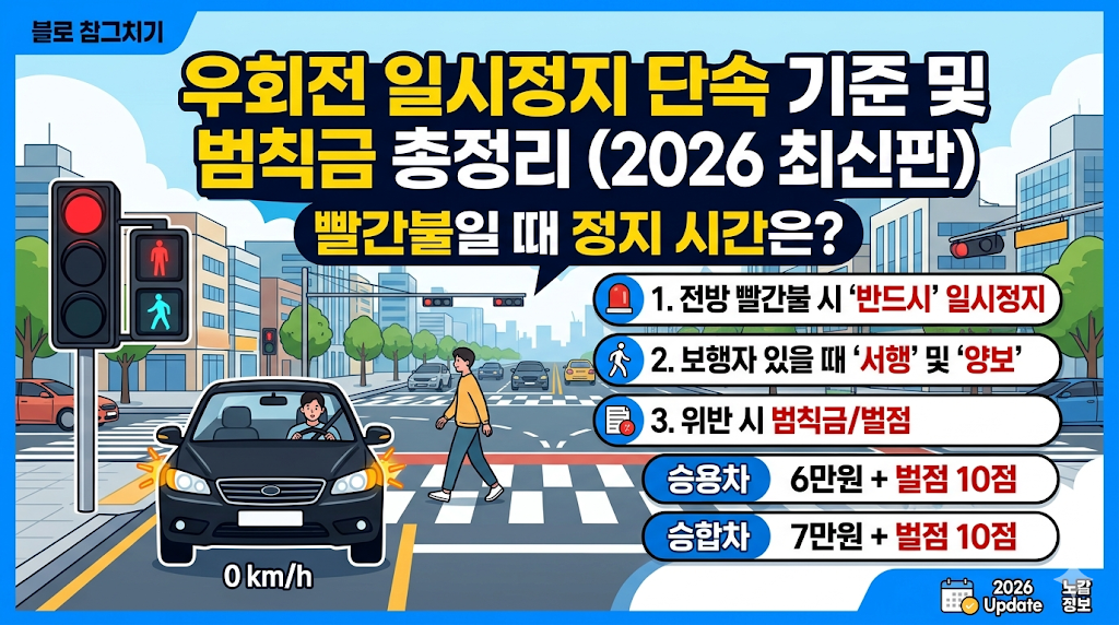 우회전 일시정지 단속 기준 및 범칙금 총정리 (2026 최신판) ❘ 빨간불일 때 정지 시간은?