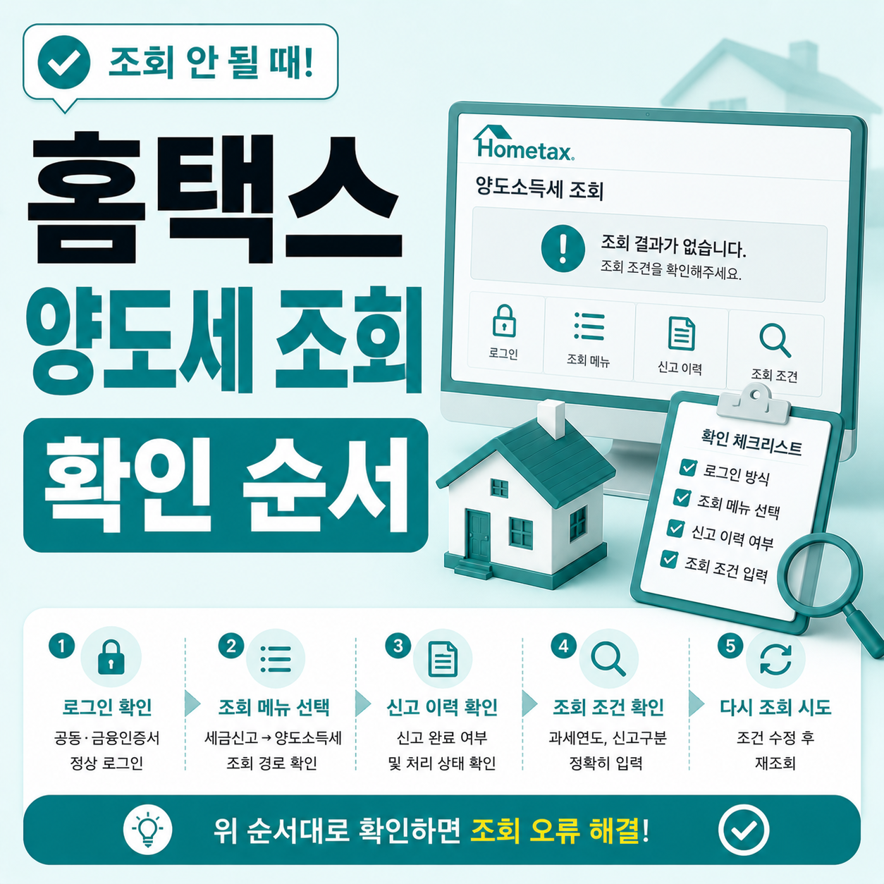 홈택스 양도세 조회 안 될 때 확인 순서