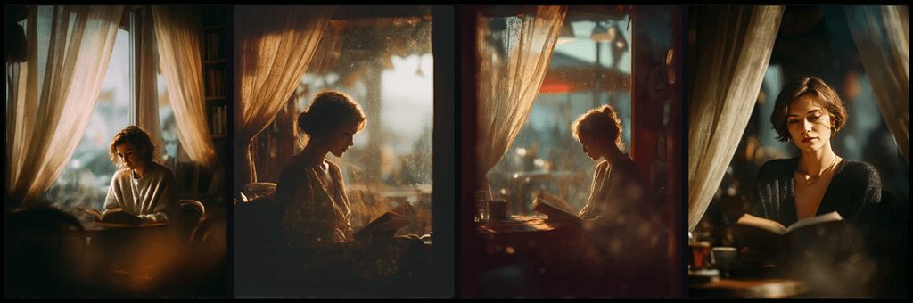 카페 창가에서 책을 읽는 감성적인 무드 이미지_Midjourney