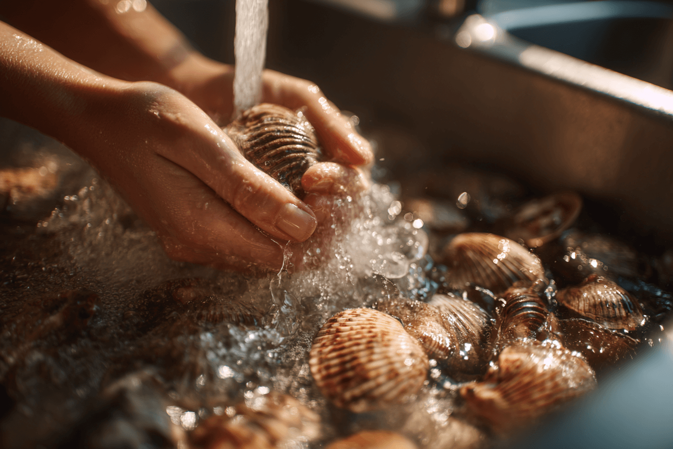 조개를-헹구고-있는-이미지