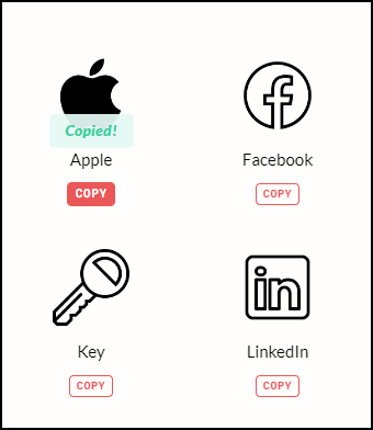 COPY 버튼을 누르면 Copied! 라는 문구가 나타난다.