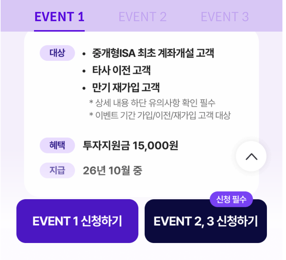 키움증권 중개형 ISA 최초 계좌개설, 타사 이전, 만기 재가입 고객 대상 이벤트
