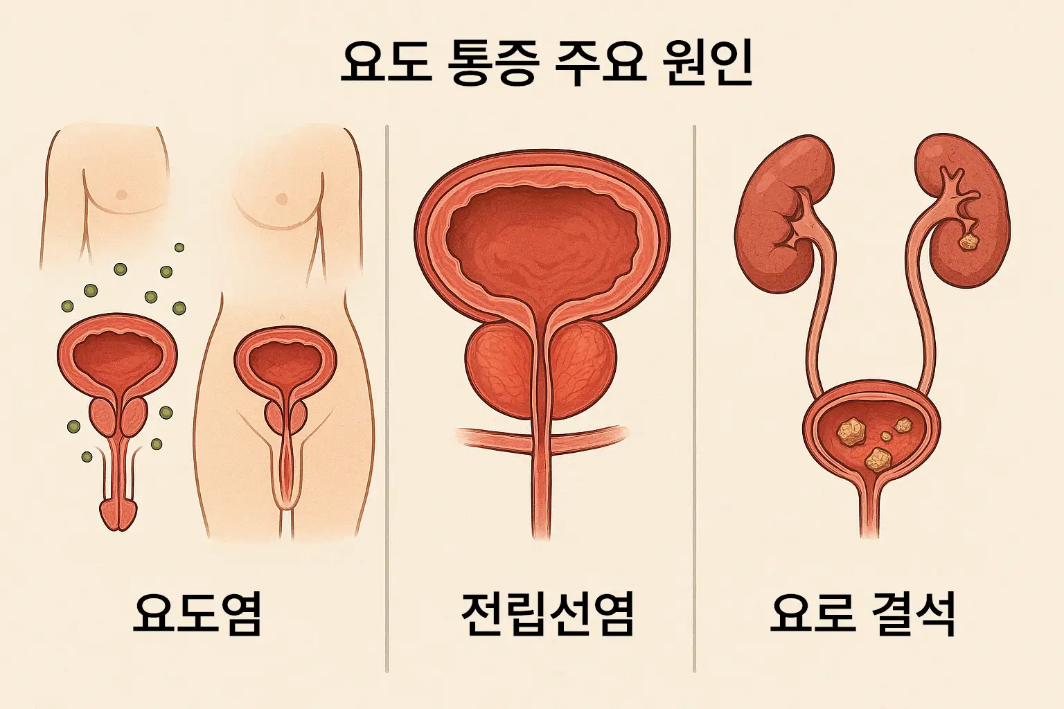 요도염, 전립선염, 요로결석 등 주요 원인