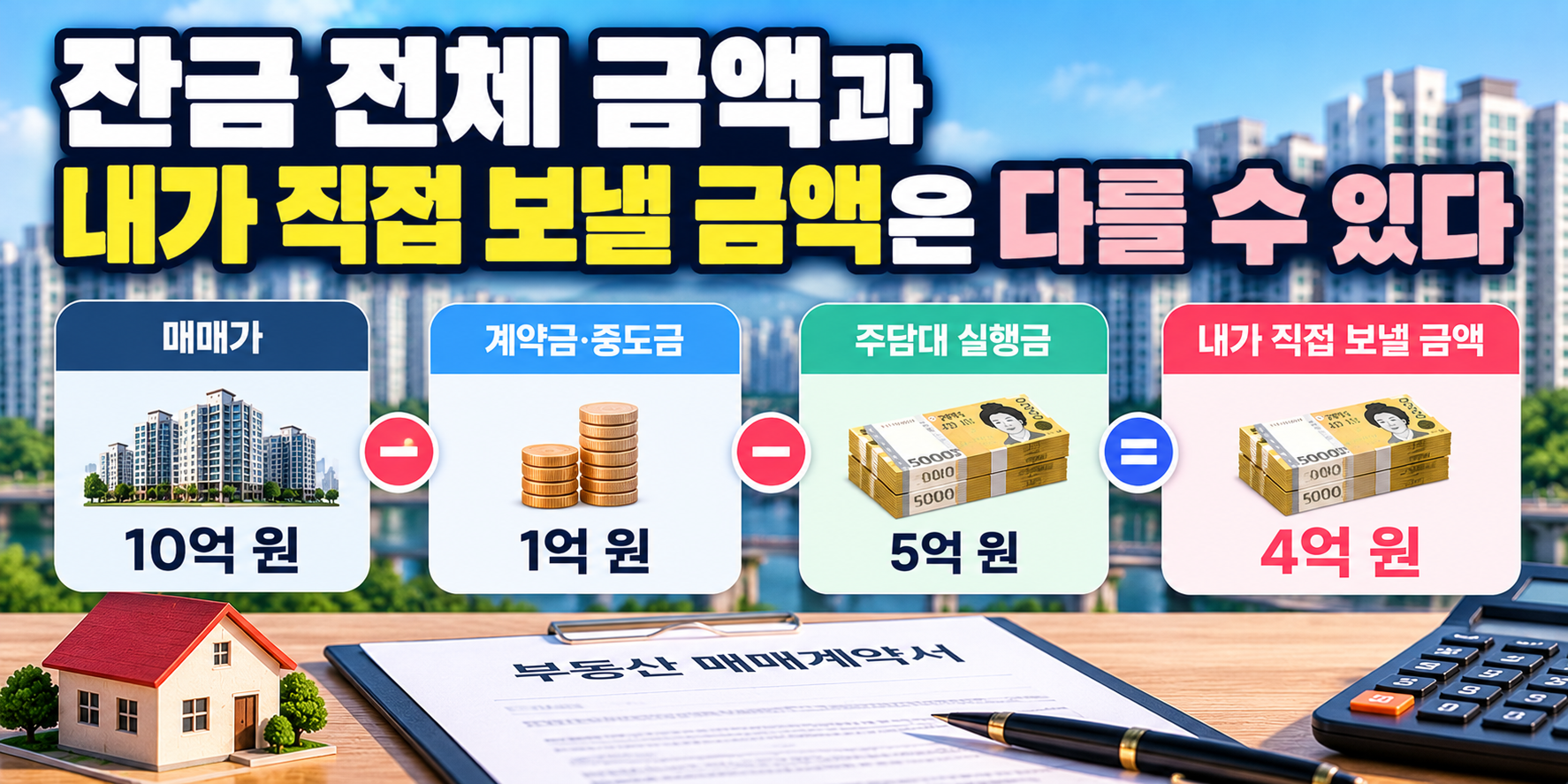 아파트 잔금일 직접 송금액 계산 예시
