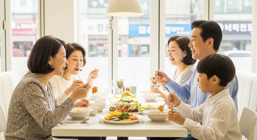 가족이 함께 외식하는 장면
