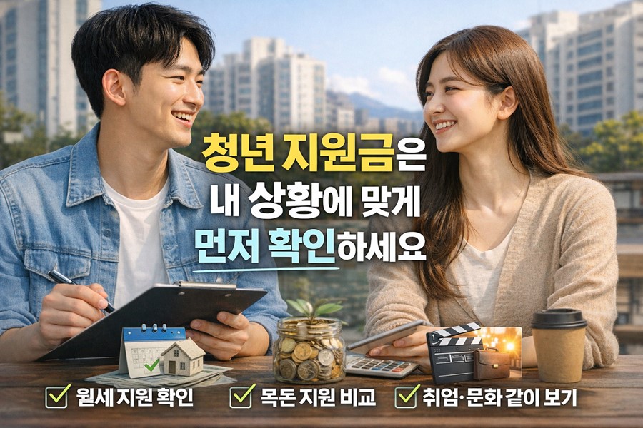 2026 청년 지원금 정리에서 월세 지원, 목돈 마련 지원, 취업과 문화 지원을 함께 점검하는 체크리스트 이미지