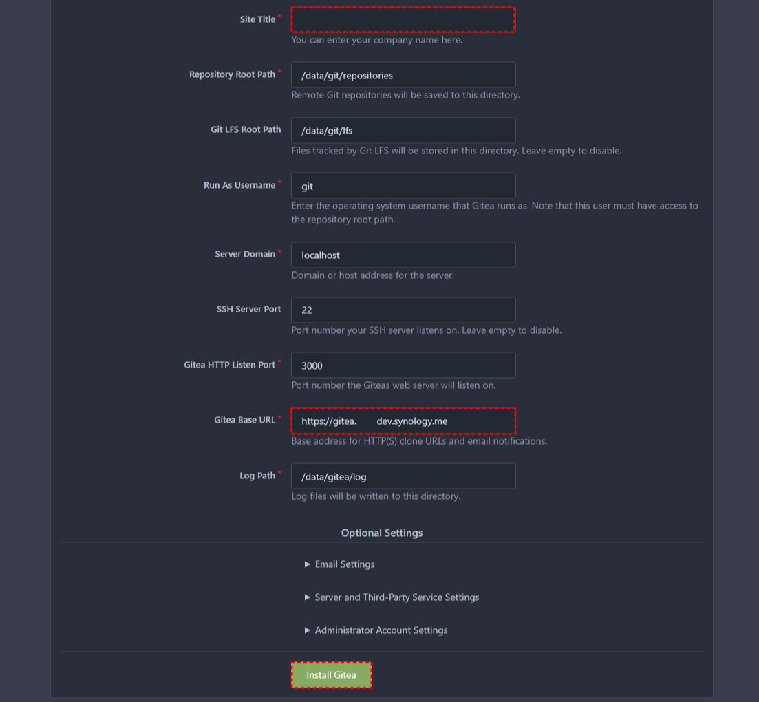 gitea 이름&#44; 주소 설정
