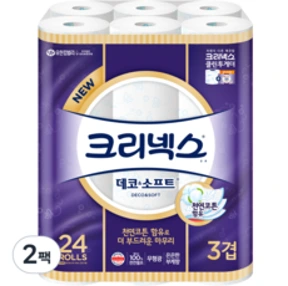 크리넥스 3겹 데코 소프트 화장지 28m&#44; 24롤&#44; 2팩