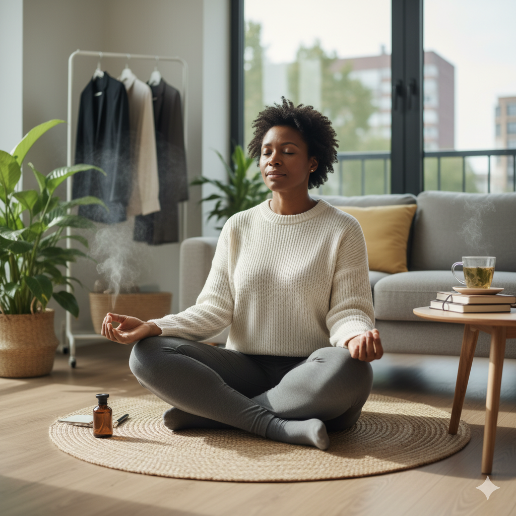 일상 속에서 감정을 다스리고 스트레스를 관리하는 루틴을 실행하는 사람 모습 (이미지 생성:google)