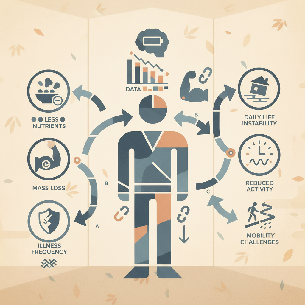 図3 タンパク質不足の兆候と生活機能への影響に関する統計・生理メカニズム・対策を示す政策リポート用インフォグラフィック