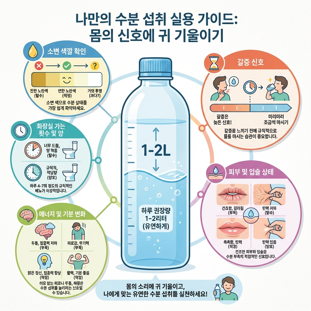 하루 물 섭취량 기준, 내 몸에 맞는 수분 섭취 신호와 적정량 확인법