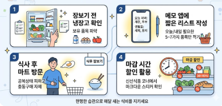 마트 장보기 절약 루틴 4단계 인포그래픽